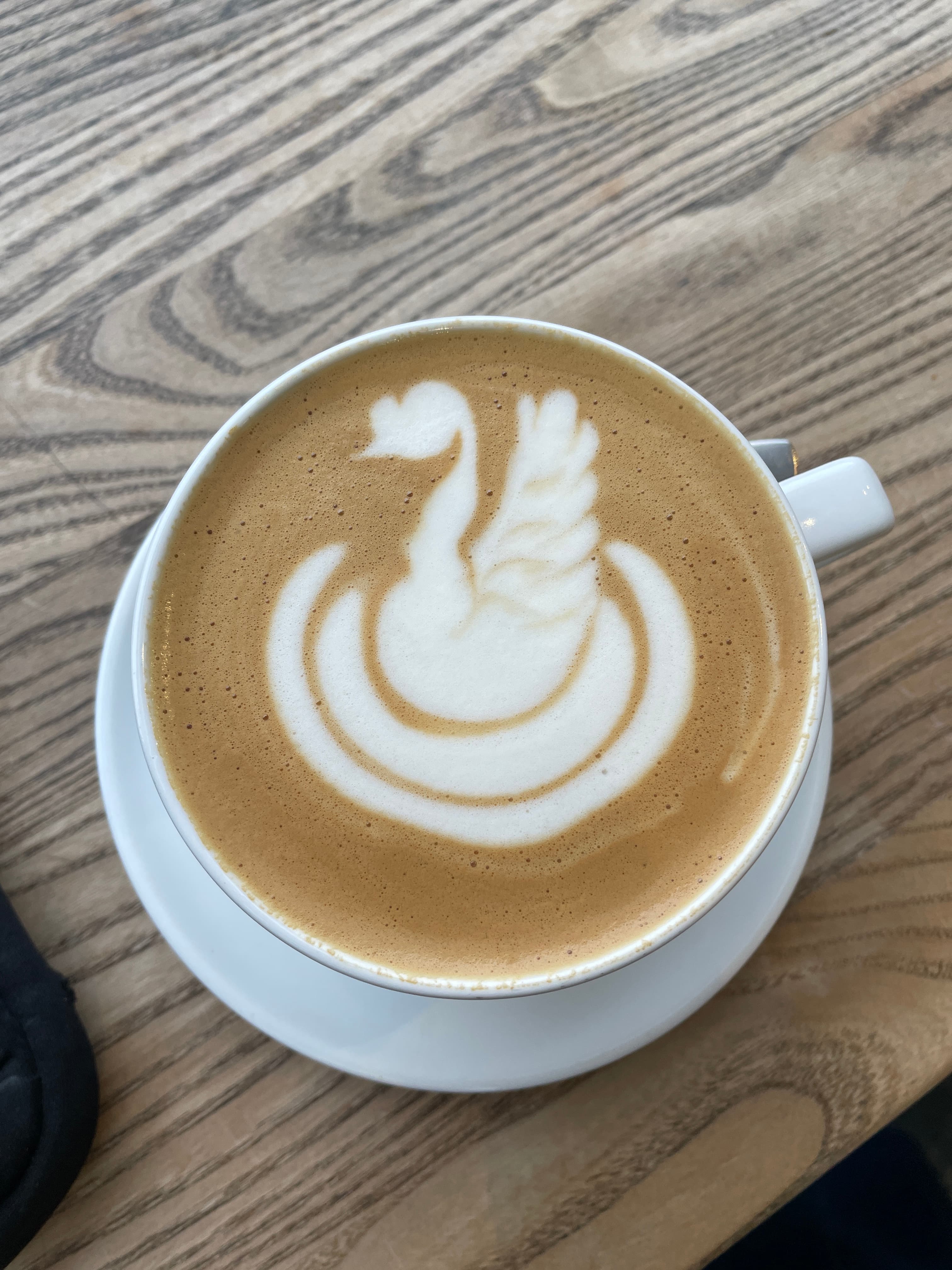 A latte with swan-shaped latte art