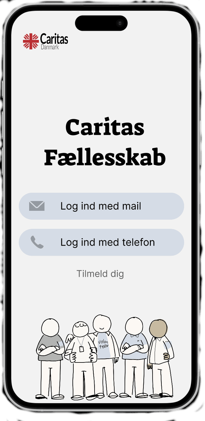 Front page of the Caritas Fællesskab digital platform prototype