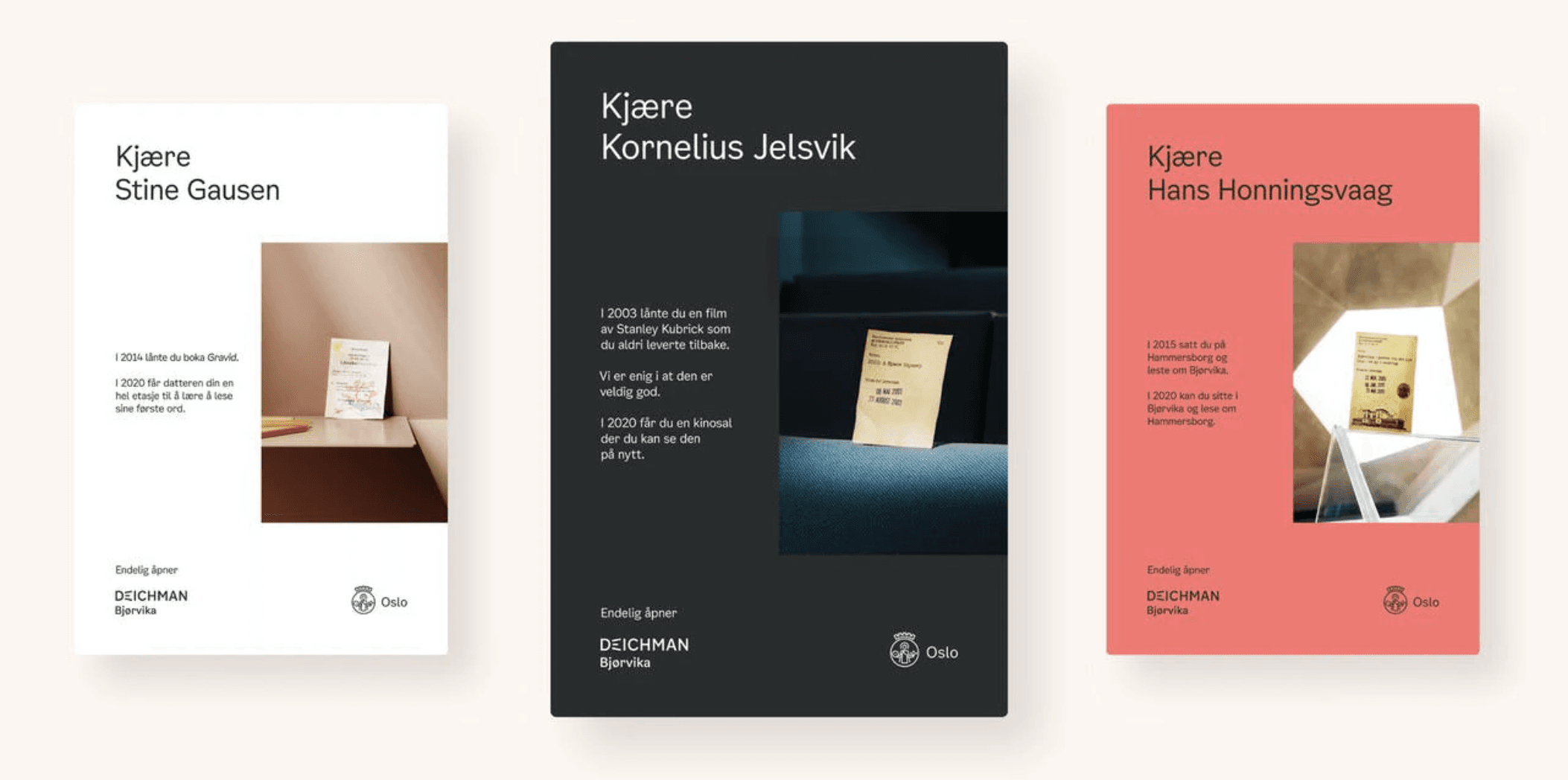 Existing Deichman library campaign posters, each addressed to a different reader